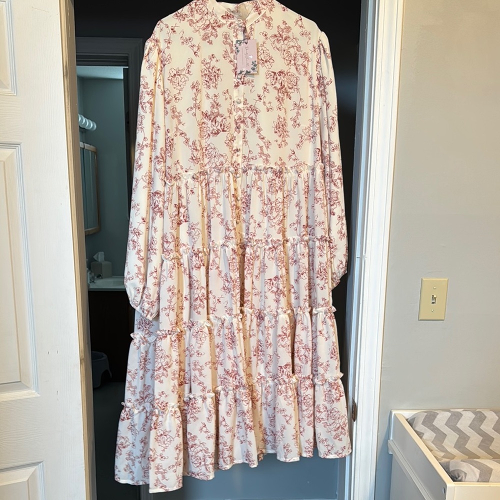 Floral Long Sleeve Tiered Dress